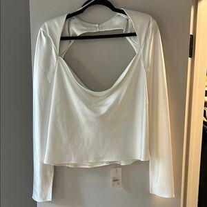 C/MEO Collective White Cut Out Backless Long Sleeve Blouse